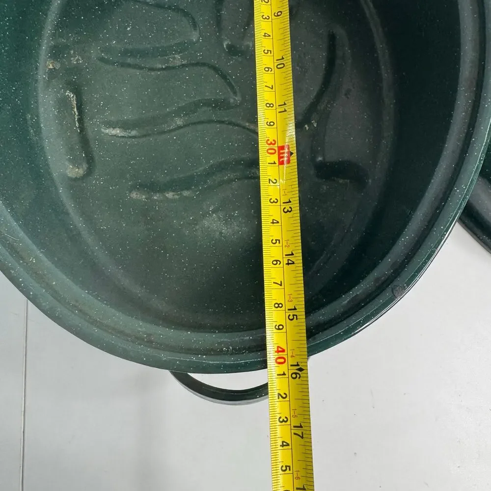 Vintage Enameled Dutch Oven/Roaster with Lid Speckled Green 16x13x9
